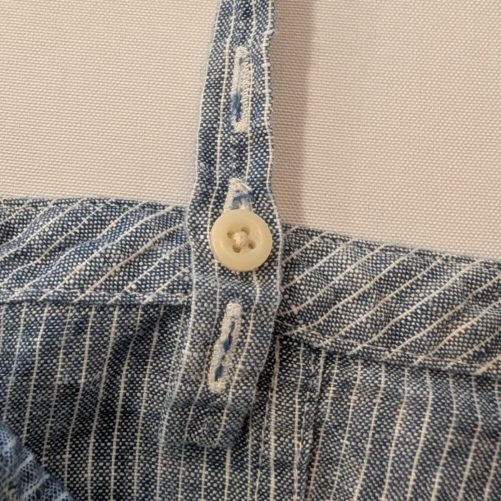 Everlane Linen Crop Tank Blue Stripe Button Front Adjustable Strap Size 4 - Picture 5 of 7